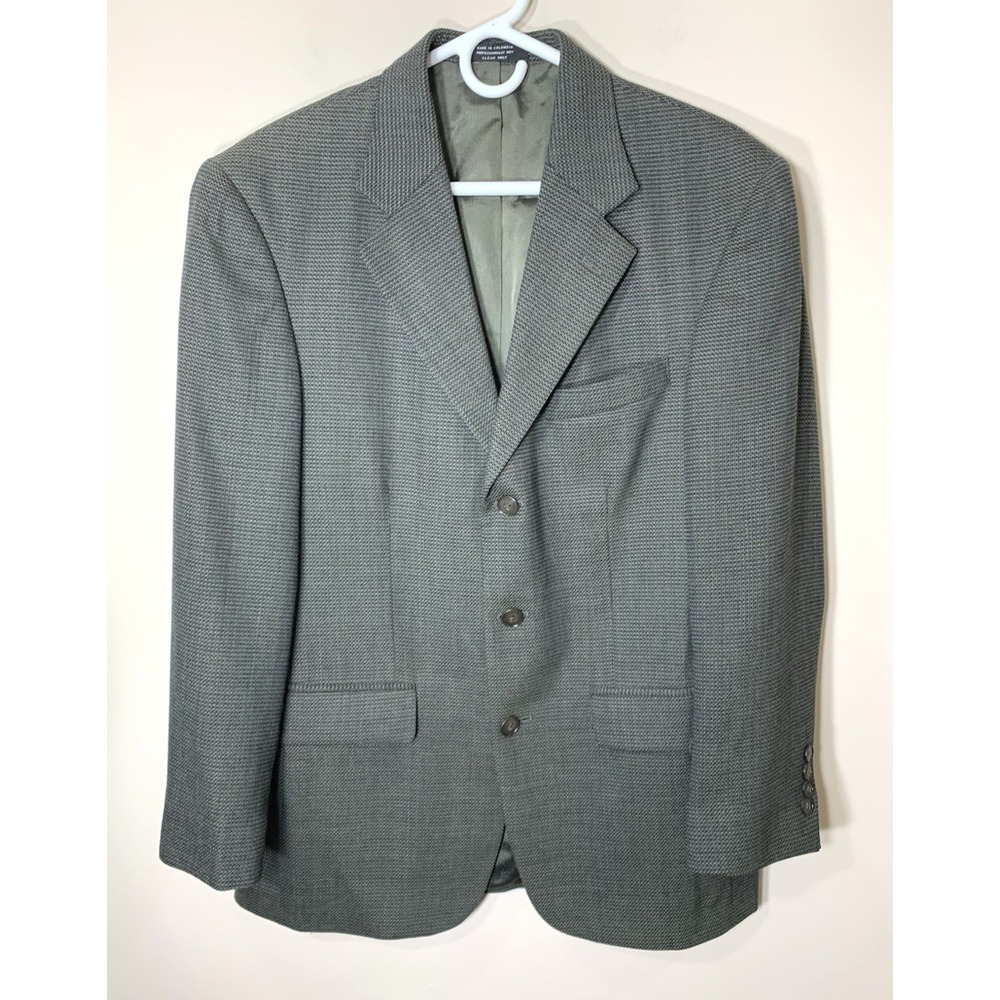 Oscar de la Renta‎ Sport Coat Mens 38S Olive Green Wool Tweed Jacket Ventless